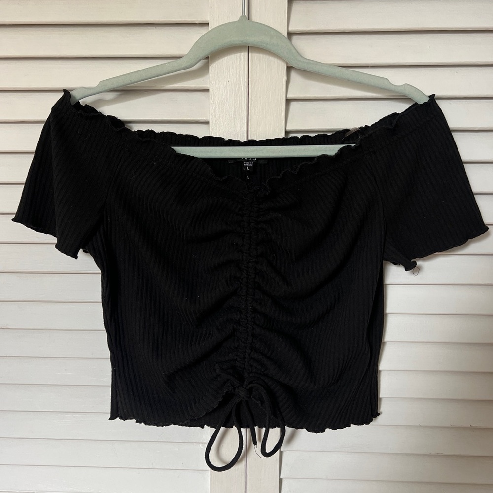 Black Cropped Off-Shoulder